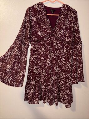 Versona Burgundy Floral Bell-Sleeve Dress